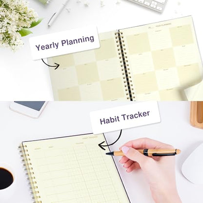 AuroPlanner Undated Daily Planner Notebook 8.5x11 Hourly Schedule Purple | office & student planning, 180 pages 100 GSM cream white paper hardcover spiral bound notebook, 2026-2028 reference calendar - color: Indigo