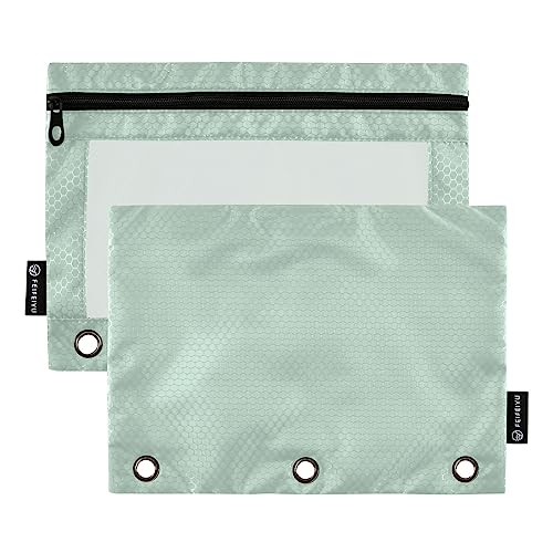 MCHIVER Leave Green Pencil Pouch for 3 Ring Binder Pencil Pouches with Zippers Clear Window Binder Pockets Pencil Bags for Office Work Daily Organzier 2 Packs - color: Leave Green