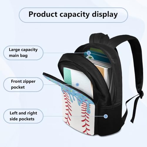Blue Ice Cream Drip Backpack 4 Piece 17in Baseball Drip Backpack Insulated Lunch Box Pencil Bag with Independent Water Bottle Pocket Simple Elegant School Use - color: Blue