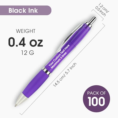 Customized Pens with Logo or Text - 100 Pack Bulk Business Events Pens - color: Purple