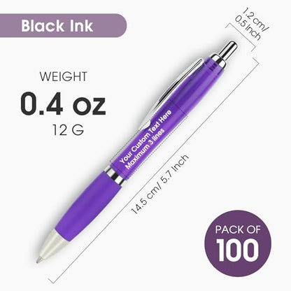 Customized Pens with Logo or Text - 100 Pack Bulk Business Events Pens - color: Purple