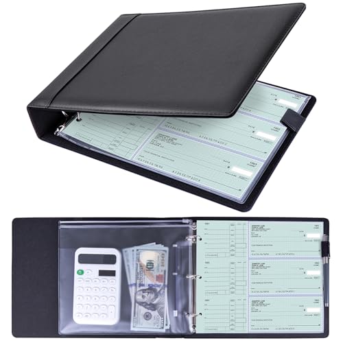 Antner 3 Ring Personal Check Binder for 3-on-a-Page End-Stub Deskbook & Personal 3 Holes or 9 Holes Small Size Checks, PU Leather Check Holder Checkbook Binder Cover with Zipper Pouch, Black - color: Black