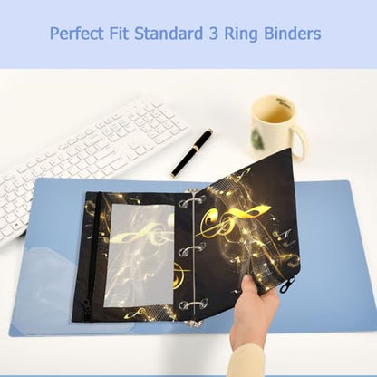 Studying 2 Pack Golden Music Notes Black 3 Ring Binder Pencil Pouch Bags,Clear Window Zipper Storage Case for Boys Girls School Office Supplies Cosmetics Organizers - color: Multi-note