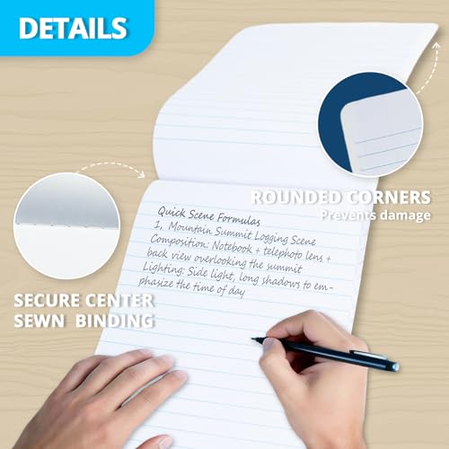 ONAVIA Mini Composition Notebooks, Wide Ruled, 160 Pages, 6 Pack, Black | 4.75 x 7.5 in, 80 ct, Small Composition Notebook, Fit in Purse, Topbound Notepad, Marble Comp Books, Notebook for School - color: Black, size: 4.75 x 7.5"