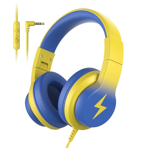 Candy Bila Kids Headphones, Wired Headphones for Kids Over Ear with Microphone, 85/94dB Volume Headphone for Girls Boys, Foldable Headphone for Learning & Entertainment, Light Yellow - color: Light Yellow