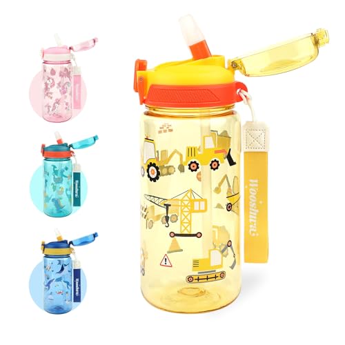 Kids Water Bottle for School or Travel, 20 Oz Durable Plastic Water Bottle with Silicone Straw and Pop-Up Spout Cover, BPA Free & Dishwasher Safe(Excavator) - color: Excavator, size: 20 oz (1 Pack)