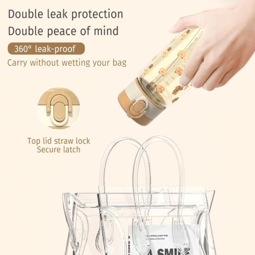Evorie Tritan Kids Water Bottle with Straw, 13oz BPA-Free Leak-Proof Drinking Bottle for School & Travel, Lightweight Clear Water Bottle, Dishwasher Safe, for Kids Ages 3+ (Honey Bear) - color: Honey Bear