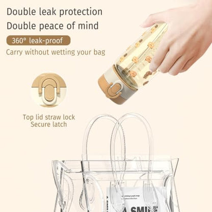 Evorie Tritan Kids Water Bottle with Straw, 13oz BPA-Free Leak-Proof Drinking Bottle for School & Travel, Lightweight Clear Water Bottle, Dishwasher Safe, for Kids Ages 3+ (Honey Bear) - color: Honey Bear