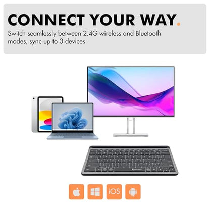 X9 Performance Bluetooth Small Wireless Keyboard with Phone Holder - (BT + 2.4Ghz) - Ready for Travel - Compact Keyboard for Tablet, Phone, Office - Backlit, Portable, Multi-Device - PC, Mac, Android