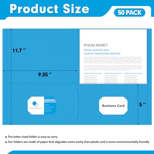 Two Pocket Folders, PANDRI 50 Pack 2 Pocket Folders, Letter Size Paper File Folder for School Office Home Business, LightBlue - color: Lightblue