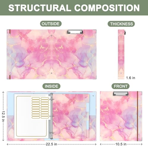 Rouidr 3 Ring Binder with clipboard, 1 inch 8.5 x 11 in Letter Size View Binders Organizer with Dividers Tabs & Clear Sleeves, School Supplies, Office Supplies - color: Cute Pink Marble, size: 1in(Letter Size)