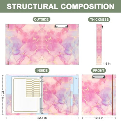 Rouidr 3 Ring Binder with clipboard, 1 inch 8.5 x 11 in Letter Size View Binders Organizer with Dividers Tabs & Clear Sleeves, School Supplies, Office Supplies - color: Cute Pink Marble, size: 1in(Letter Size)