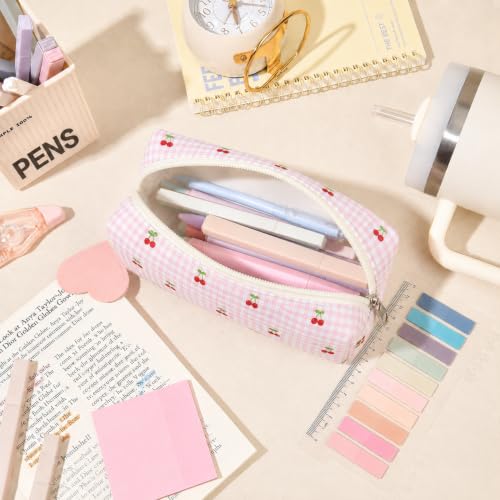 22Pcs Book Annotation Kit Aesthetic Pencil Case with Supplies School Annotation Supplies Gel Pen Transparent Sticky Note Taking Bible Study College Stationery Supplie (Pink Cherry) - color: Pink Cherry