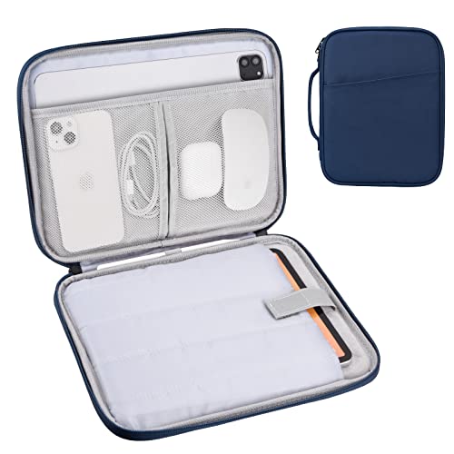 Tablet Sleeve 9-11", Fits iPad Pro 11" M5/M4, Slim Case Friendly | Water-repellent nylon, padded; fits Samsung Galaxy Tab S9/S8; pockets for charger & earbuds — 7 oz, commute & travel ready. - color: Navy Blue, size: 9-11
