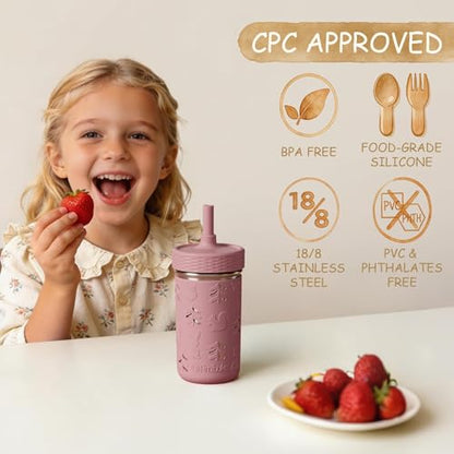 Fimibuke Toddler Cups Spill Proof, 12 OZ Sippy Cups for Kid Girl Boy, Stainless Steel Tumbler with Lid, Removable Silicone Straw & Sleeve, BPA Free Dishwasher Safe Water Bottle Snack Container 2 Pack - color: Khaki/Beige, size: 12 Ounces