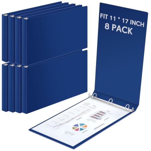 8 Pcs 1.5 Inch 3 Ring Binders Rings Heavy Duty View D Ring Binders Economy Holds 11" x 17" Paper for Artwork Blueprints, Office, Home, Work Places(Navy Blue) - color: Navy Blue, size: 1.5 Inch