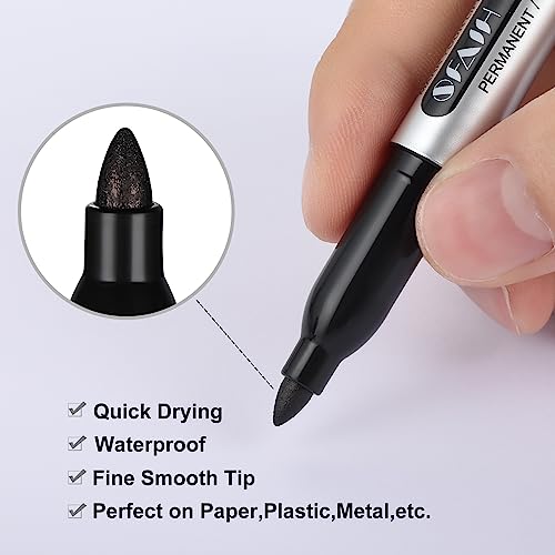 SFAIH Black Permanent Markers Bulk - 36 Pack, 1s Quick Dry, Non-Fading, Fine Point Permanent Pens for Plastic Glass Metal Wood Paper Stone, Office Classroom Kitchen, Doodling, Marking, Waterproof - color: 36 Black