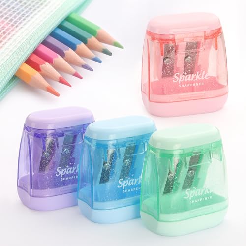 NNY Pencil Sharpener Manual, Dual Hole, 4 Pack | Colored Portable Handheld, Pencil Sharpener for School Office Home