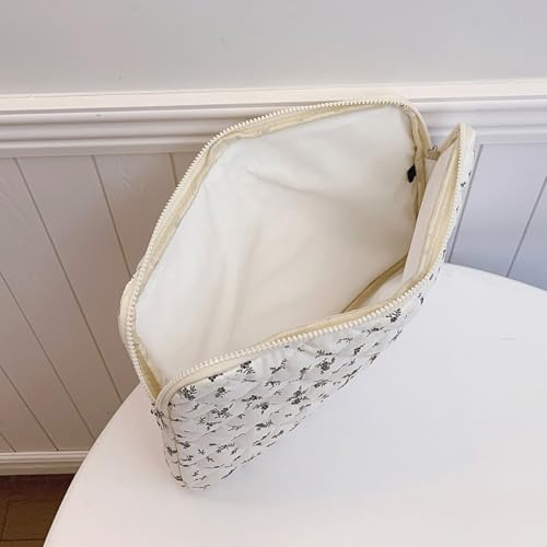 14 inch Maple Leaf Soft Pad Tablet Bag Embroidery Puffy Protective Case Shockproof Cute Quilted Laptop Sleeve Commute Work Study Bag - color: Black Leaf