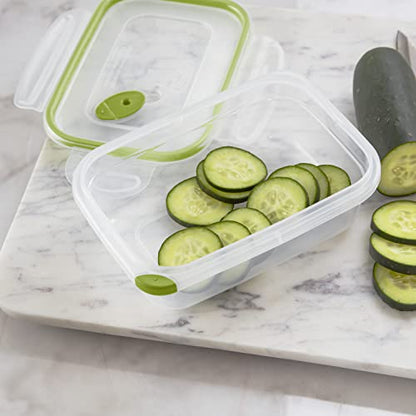 Sterilite Ultra-Seal 3.1 Cup Rectangle, Airtight Food Storage Container, Latching Lid, Microwave and Dishwasher Safe, Clear With Green Gasket, 6-Pack