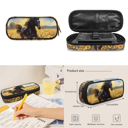 4-Piece Kids Backpack Set, Horse Sunflower Print School Bookbag with Lunch Bag, Pencil Case & Water Bottle Holder for Girls and Boys Elementary School Daily Use - color: Sunflower Horse Print