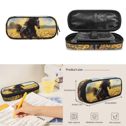 4-Piece Kids Backpack Set, Horse Sunflower Print School Bookbag with Lunch Bag, Pencil Case & Water Bottle Holder for Girls and Boys Elementary School Daily Use - color: Sunflower Horse Print