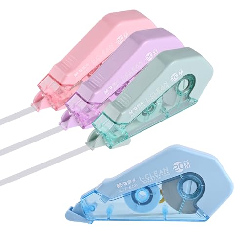 M&G 4Pcs White Correction Tape, 65.62 Ft Cute White Correction Pull Out Tape, Pastel Color Tear-Resistant Instant Corrections Applicator for School Office Supplies (20M Each)