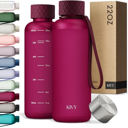 KIVY Slim Water Bottle 22oz [Lightweight & Shatterproof] - Small Drinking Waterbottle - Tritan Bottle Without Straw for School, Sport & Travel - Drinking Bottle Dishwasher Safe, BPA Free - color: 03 Dark Ruby, size: 22oz