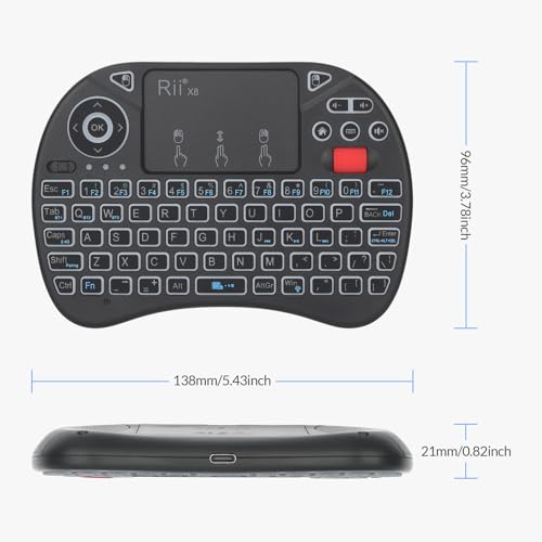 Rii X8 Mini Keyboard,Upgrade 2.4GHz Wireless and Bluetooth Keyboard with Touchpad,RGB Backlit,Rechargeable Battery for Android TV Box/Mac/PC/Nvidia Shield(2.4G+BT Version)