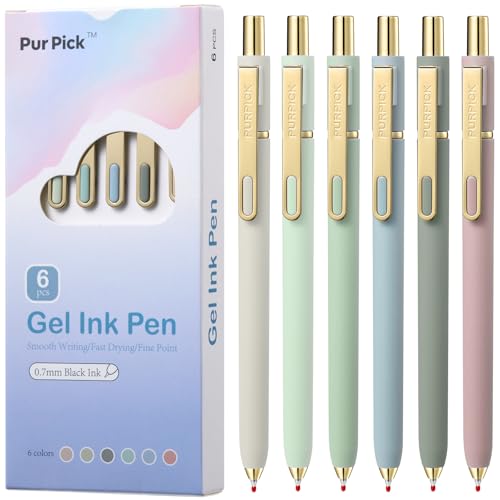 Aesthetic Gel Pens,6 Pack Quick Dry Black Ink Pens 0.7mm Fine Point Retractable Pens,Smooth Writing Cute Morandi Pens for Journaling,Note Taking,Office School Supplies,Gifts for Women - color: Morandi - 6 pcs