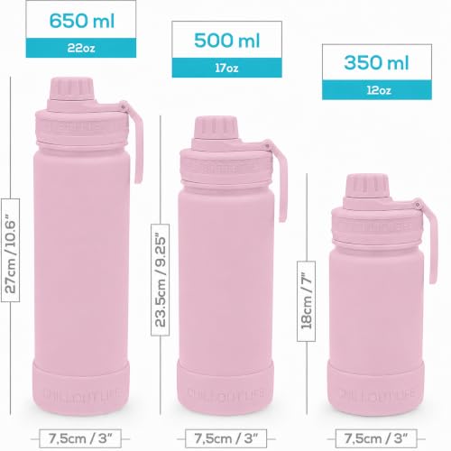 CHILLOUT LIFE 17oz Kids Insulated Stainless Steel Water Bottle with Leak Proof Spout Lid & 144 Stickers - color: Blush Pink, style: 17 oz