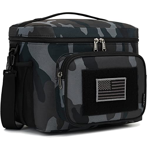 FlowFly Lunch Bag, Insulated Cooler, Thermal Lunch Box Tote with MOLLE/PALS Webbing, Adjustable Padded Shoulder Strap, for Tactical Men Women Adults and Boys Girls Kids (Black#Camo, Large) - color: Black#Camo, size: Large