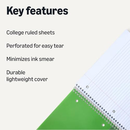 Amazon Basics College-Ruled Spiral Notebook, Poly Cover, For Work and School, 100 Sheets, 9" x 11", Green, 1-Pack - color: Green, style: College Ruled 100 Sheets