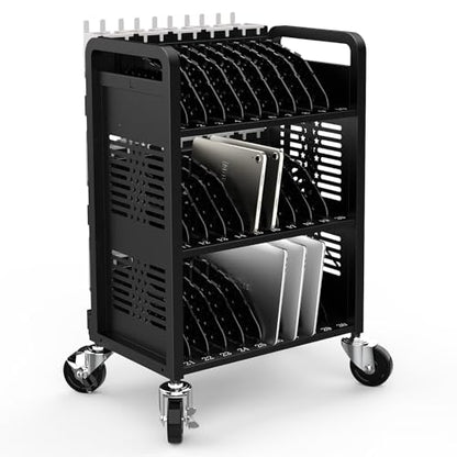 30-Unit Mobile Charging Cart-Open Charging Station Rack for 14-inch Chromebooks and Tablets-Tablet Organizer Station with Cable Management and Charger Organization(Black) - size: 30 Devices
