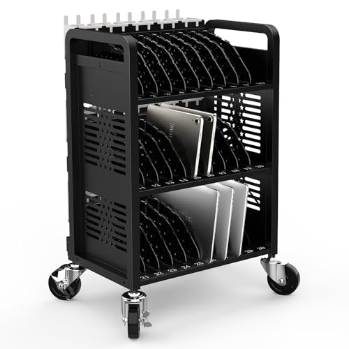 30-Unit Mobile Charging Cart-Open Charging Station Rack for 14-inch Chromebooks and Tablets-Tablet Organizer Station with Cable Management and Charger Organization(Black) - size: 30 Devices