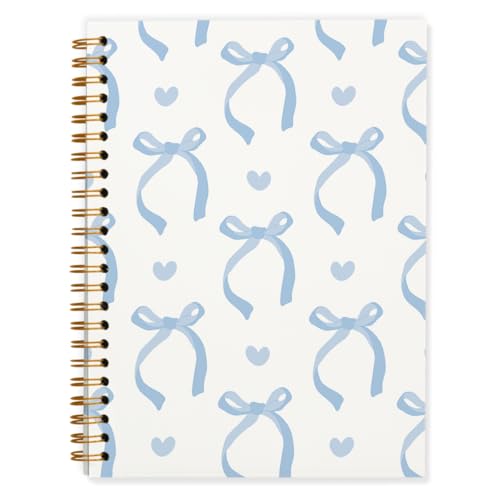 QUICQOD Cute Blue Bow Spiral Notebook Journal for Teen Girls, 5.5x8.3 Inch | Blue School Supplies for Girls, Preppy Hardcover Lined Journal for Note Taking, Coquette Notebook, Gifts for Women - color: Blue1