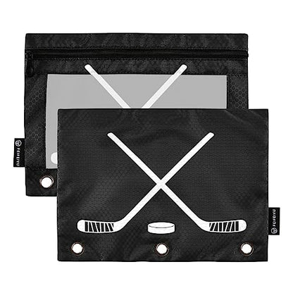 Fisyme Hockey Stick Puck Black Pencil Pouch for 3 Ring Binder Pencil Case Pencil Bag Zipper Pouch with Clear Window for Office Supplies 2 Pack - color: multi-13