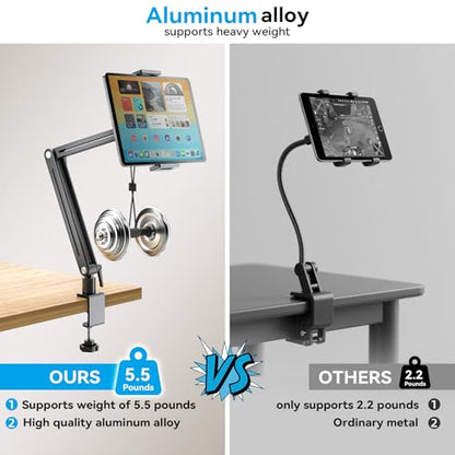 Jakeko Adjustable Tablet Mount for Desk - 360 Degree Rotating Base Tall Arm Holder Stand Swivel Flexible Clamp Soporte para Tablet/Portable Monitor/Ebook - size: up to 15.6"