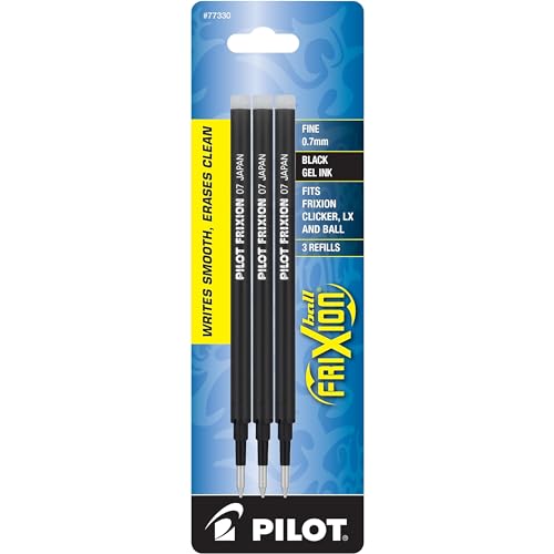 Pilot, FriXion Ball Gel Ink Refills for Erasable Pens, Fine Point 0.7 mm, Erasable Pen Refills, Pack of 3, Black - size: 3 Count (Pack of 1)