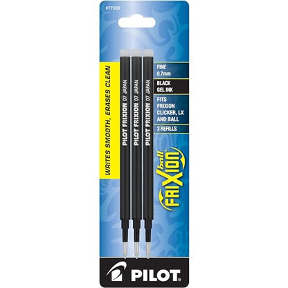 Pilot, FriXion Ball Gel Ink Refills for Erasable Pens, Fine Point 0.7 mm, Erasable Pen Refills, Pack of 3, Black - size: 3 Count (Pack of 1)