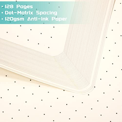 Dotted Journal/Notebook - Dot Grid Hard Cover Notebook, Premium Thick Paper with Fine Inner Pocket, Black Smooth Faux Leather, Pen Loop, 5.3'' x 8.26'' - Cyan - color: Cyan, size: Dotted