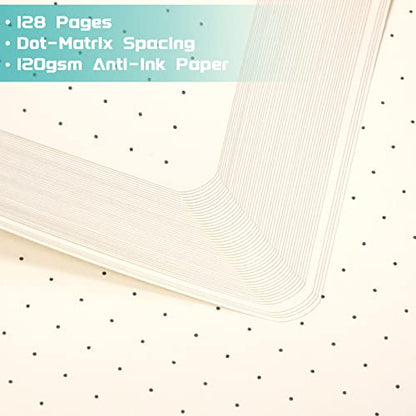 Dotted Journal/Notebook - Dot Grid Hard Cover Notebook, Premium Thick Paper with Fine Inner Pocket, Black Smooth Faux Leather, Pen Loop, 5.3'' x 8.26'' - Cyan - color: Cyan, size: Dotted