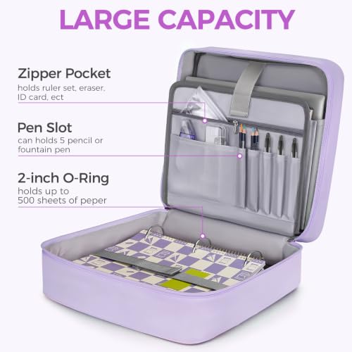Ytonet Zipper Binder Bag, 2 Inch 3 Ring Binder with Zipper Fit 14 Inch Laptop, 500 Sheets Capacity Zippered Binders with Shoulder Strap & Removable O-Ring Pad for College, Office, Work, Purple - color: 2 In-purple