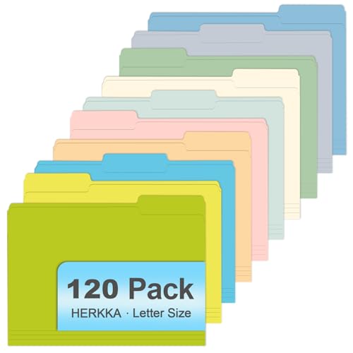 File Folder, HERKKA 120 Pack 1/3 Cut Tab File Folders, Letter Size, Assorted 10 Colors, Colored File Folders Great for Organizing and Filing - color: Assorted 10 Colors B