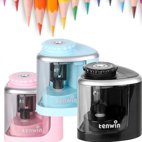 3 Pack Electric Pencil Sharpener - Automatic & Manual Operated,Suitable for No.2, Drawing & Colored Pencils (6-9 mm), Portable Desk Sharpener(Without Battery) / Pink+Blue+Black