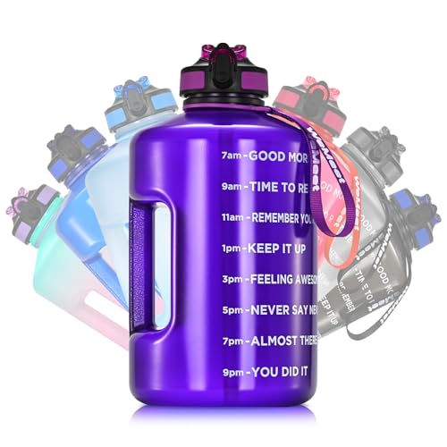 WEMEET Leakproof Water Bottle Motivational with Straw & Strap, BPA Free, 128 oz Gym Water Bottle with Time Marker, Water Jug for Outdoor Enthusiasts (Purple Blue) - color: Purple Blue