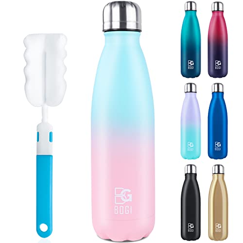 BOGI Insulated Water Bottle, 17oz Stainless Steel Water Bottles, Leak Proof Sports Metal Water Bottles Keep Cold for 24 Hours and Hot for 12 Hours BPA Free kids water bottle for School (SkyBlue Pink) - color: Sky Blue Pink, size: 17 Ounces