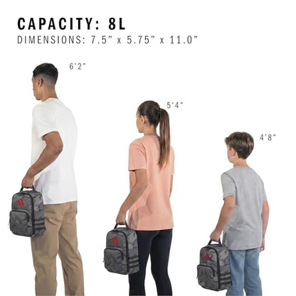 adidas Kids Santiago Lunch Bag for Girls & Boys – Insulated Cooler Lunchbox, 8L - color: 4.0/Woodland Essential Camo Grey Six/ Black/ Better Scarlett