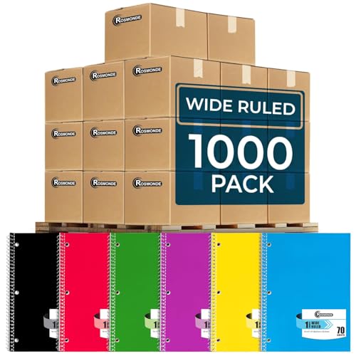 Rosmonde 1000 Packs (Pallet) 1 Subject Spiral Notebook Bulk, Wide Ruled | Pallet of Notebooks, 70 Sheets (140 pages), 8 x 10-1/2", Bulk Spiral Notebooks for School & Office, 4-7 Days Transit - size: 1000 Pack | Express Pallet