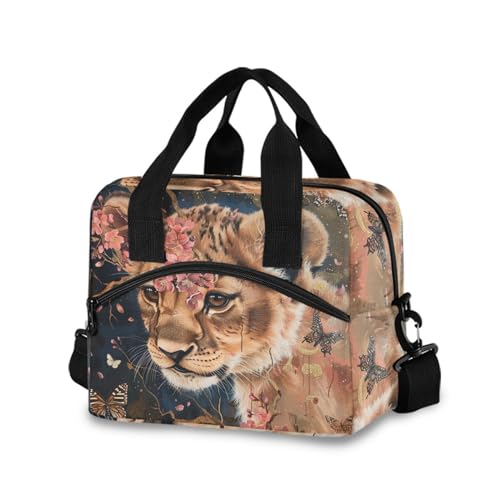 ALAZA Cute Lion Flowers Butterflies Insulated Lunch Bag Women Men Portable Reusable Cooler Lunch Tote Bag for Work Office Picnic College - color: Multi 12